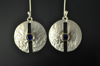 Blue Sapphire, 22ct Gold and Reticulated Silver Earrings
