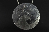 Albatross and the "Great Wave" contemporary silver pendant