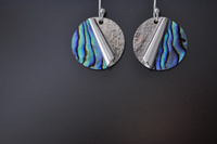 Paua shell and Sterling silver, rolled edge earrings