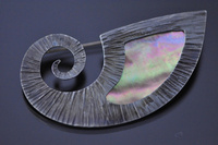 Paua shell and Textured Darkened Silver Brooch