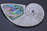 Styalised Nautilus Paua and Silver Hammer Forged Brooch