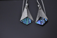 Hollow form Paua and Textured Silver Earrings