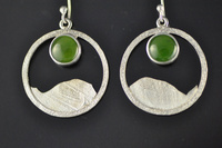 Pounamu and Textured Silver Hoop Earrings