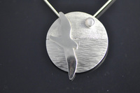 Snow Petrel, Star Sapphire and Sterling Silver Pendant