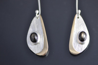 Asymmetric reticulated Sterling silver and Black Star Sapphire Earrings