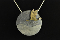 Heron (Kotuku) in flight silver pendant