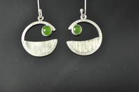 Pounamu and Textured Silver Hoop Earrings