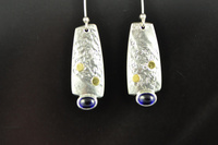 Asymmetric Silver and Cabochon Blue Sapphire Earrings