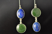 Lapis Lazuli and Pounamu vice versa Silver Earrings