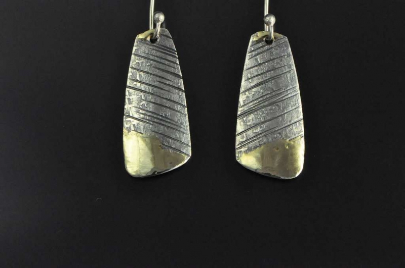 Pendular 18ct gold textured and darkened silver earrings | NZ Modern ...