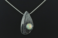 Asymmetric reticulated blackened Sterling silver and Welo Ethiopian opal pendant