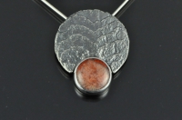 Fossil Horn Coral and textured Sterling silver pendant