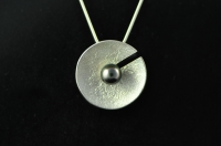 Pacific Black Pearl set on Reticulated Sterling Silver pendant