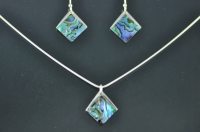 Paua shell, silver pendant and earrings set. 