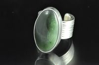 Pounamu and Sterling silver wide band Ring