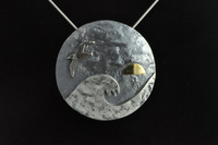 Lone Albatross at sea, silver and 22ct gold brooch/pendant