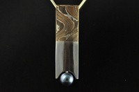 Mokume Gane and peacock coloured pearl pendant